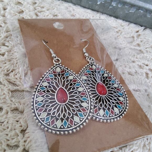 Boho Multicolor Dangle Teardrop Earrings - Picture 8 of 10